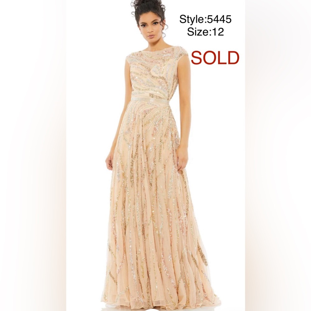 Cap sleeve beaded mesh gown - Picture 1 of 4